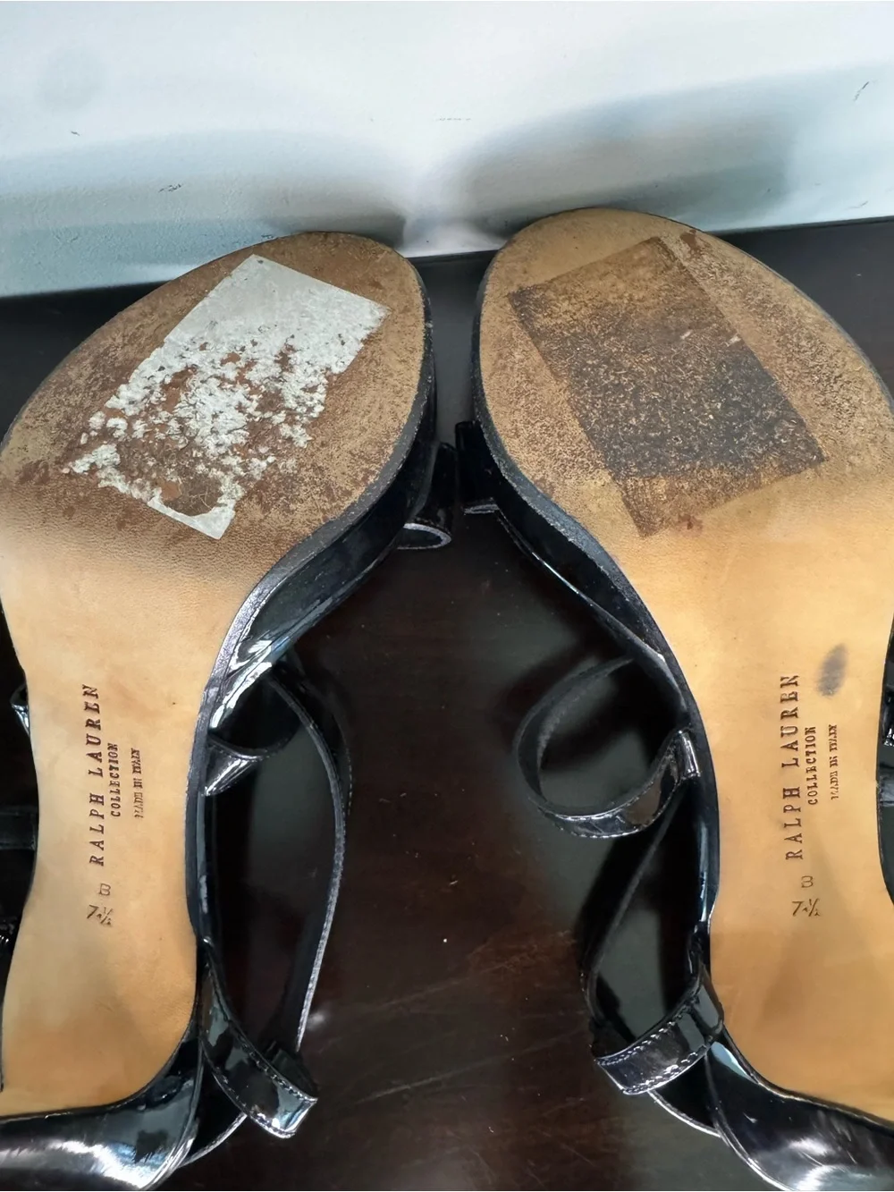 Ralph Lauren Collection PURPLE LABEL Black Patent Leather Platform Sandals 7.5B